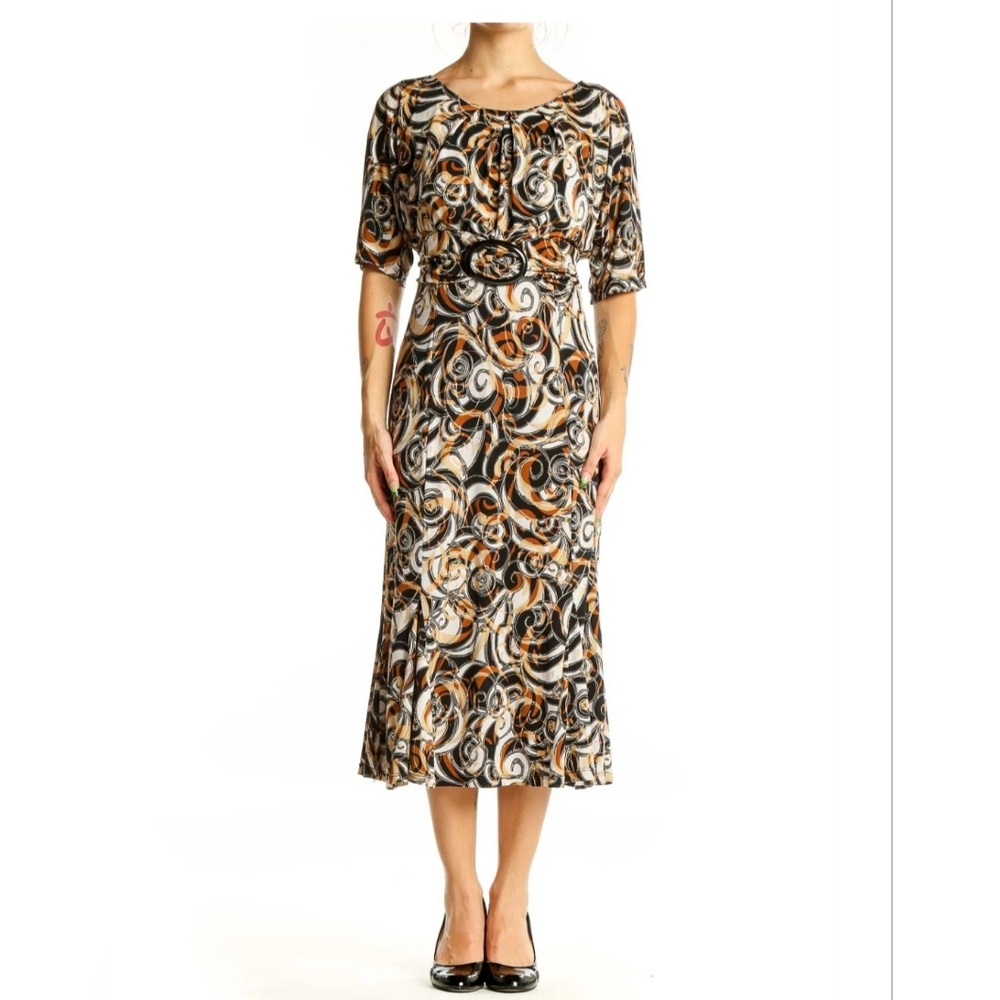 Julian Taylor Black and Brown Swirl Midi Dress‎